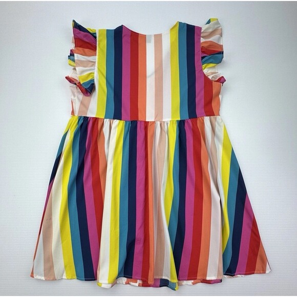 Rainbow Striped Dress Size 2X Button Front Ruffle Sleeve Boho Retro Festival - Picture 5 of 12
